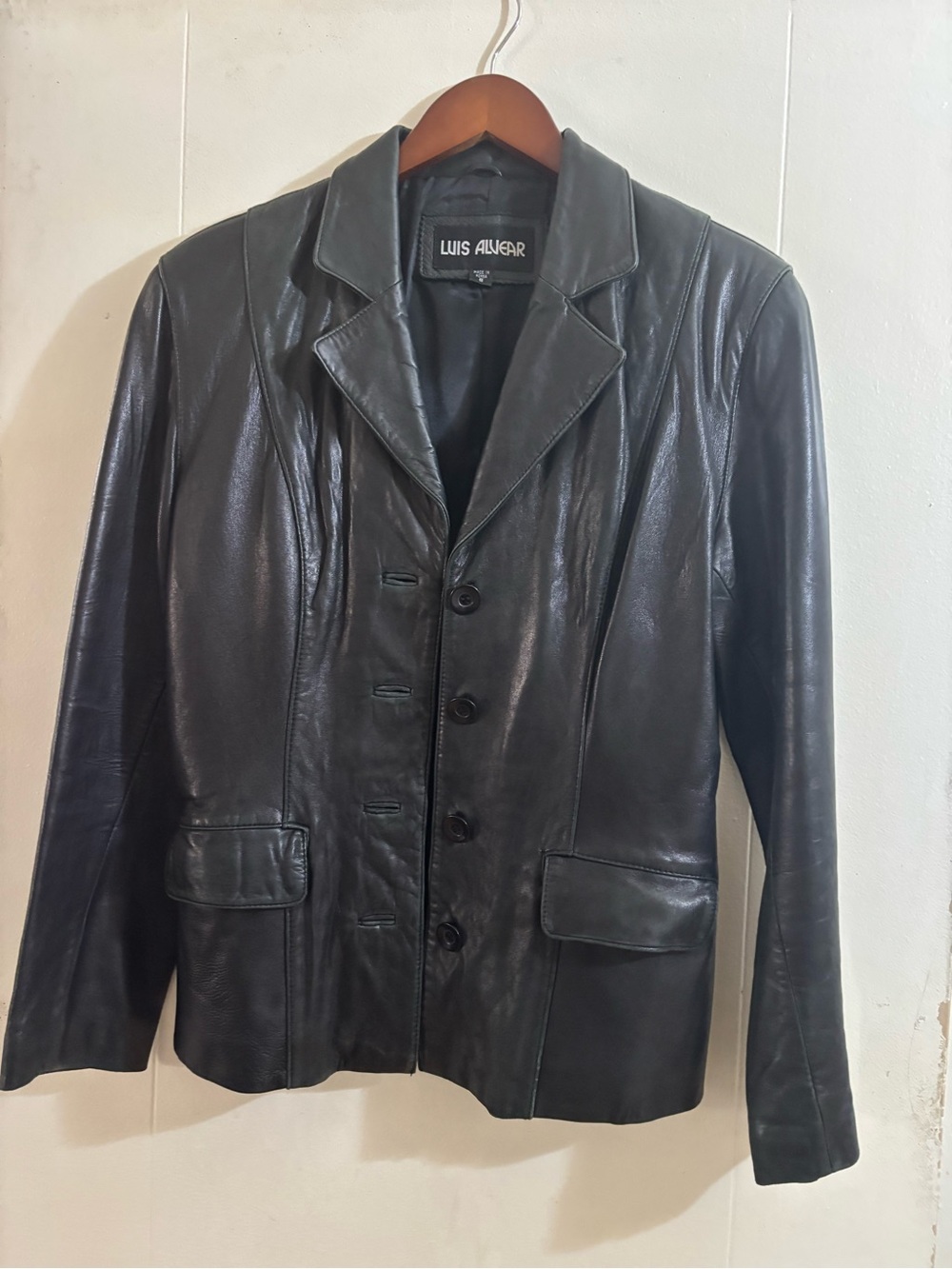 Women's Black Leather Button-Front Jacket